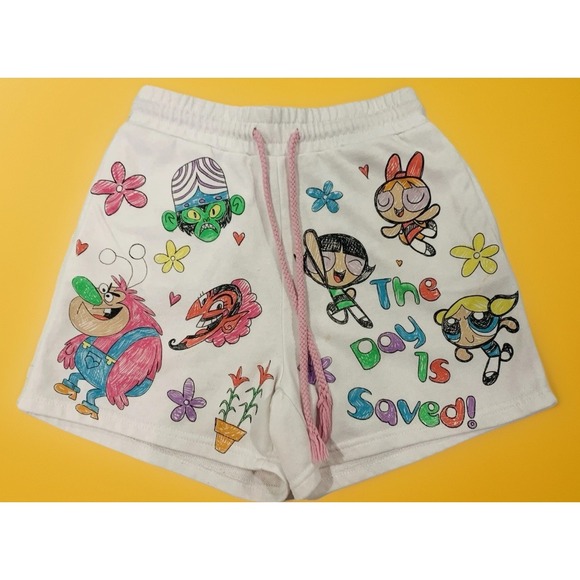 Cartoon Network Pants - Power Puff Y2K Vintage Tie Dye Purple Sweat Shorts Women's Size XS Retro X Small